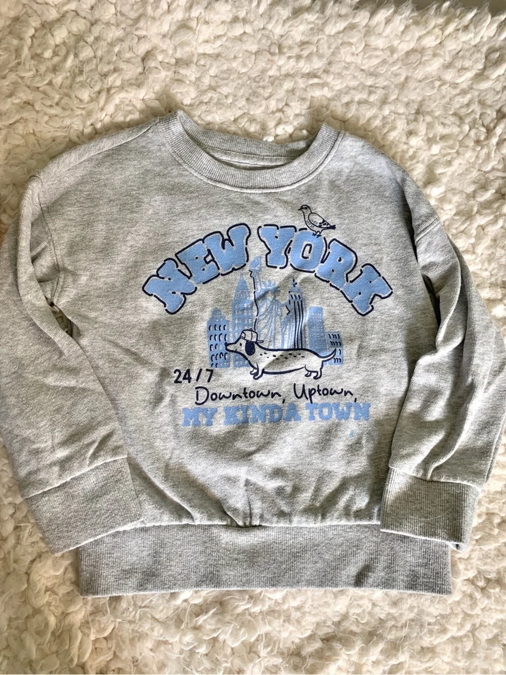 Old Navy Unisex Boys & Girls Gray NYC Graphic Sweatshirt + Waffle Knit Tulip Top